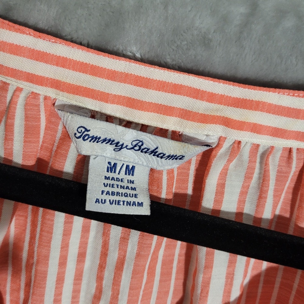 Tommy Bahama Blouse Womens M Orange White Striped Balloon Sleeve Tunic Top - Picture 3 of 6